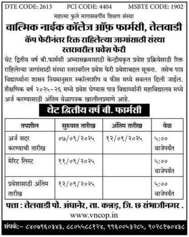 VALMIK NAIK COLLEGE OF PHARMACY